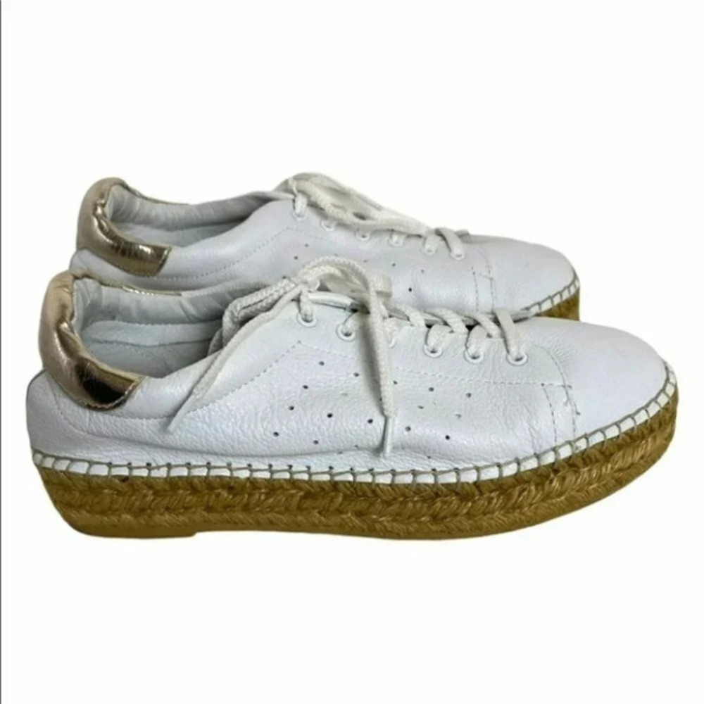 Steve Madden Pace 9B White Leather Espadrille Sneakers Shoes Platform Casual